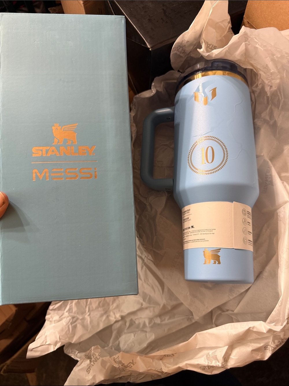 Stanley 40oz Messi Light Blue Box with Gold Messi Logo - Picture 3 of 3